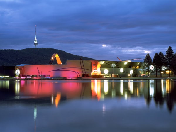 the colourful exterior of National Museum of Australia, Canberra