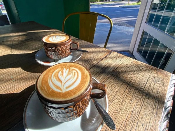 two cups of latte at Piccolos Corner, Perth