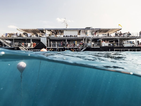 Reefworld pontoon from the water.