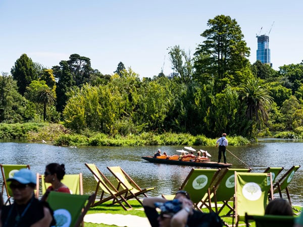 punting on the lake at Royal Botanic Gardens