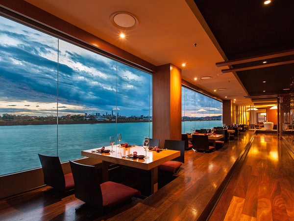 sunset views from the dining interior of Sono, Brisbane