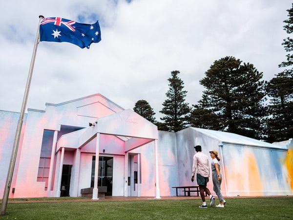 a couple standing outside Warrnambool Art Gallery