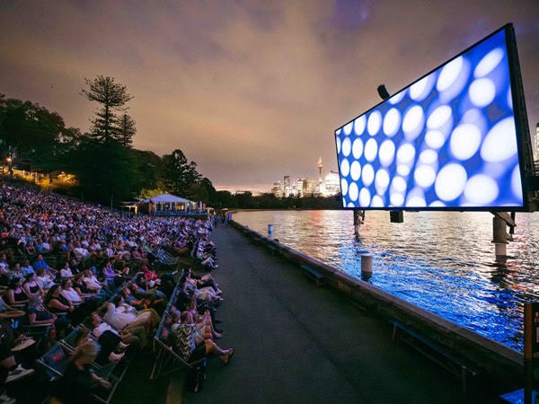 the big screen over the water at Westpac OpenAir Cinema, Sydney, NSW