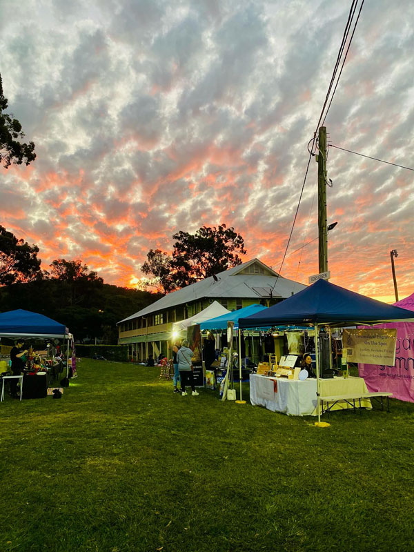 the Queensland Vegan Markets at sunset