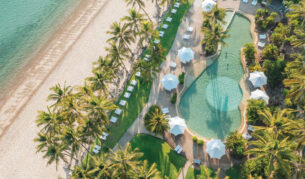 an aerial view of Bougainvillea Pool on Catseye Beach
