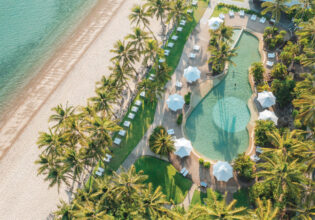 an aerial view of Bougainvillea Pool on Catseye Beach