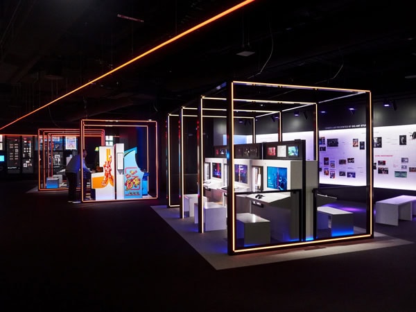 a dimly lit exhibition inside Australian Centre for the Moving Image (ACMI)