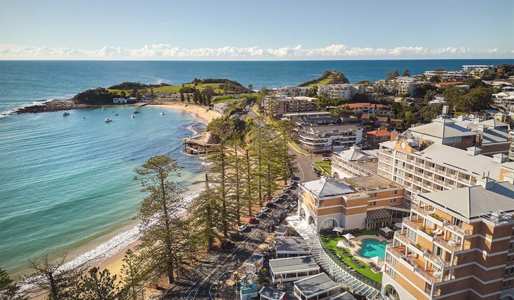 aerial shot of Crowne plaza terrigal beach