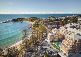 aerial shot of Crowne plaza terrigal beach