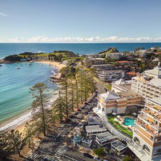 aerial shot of Crowne plaza terrigal beach