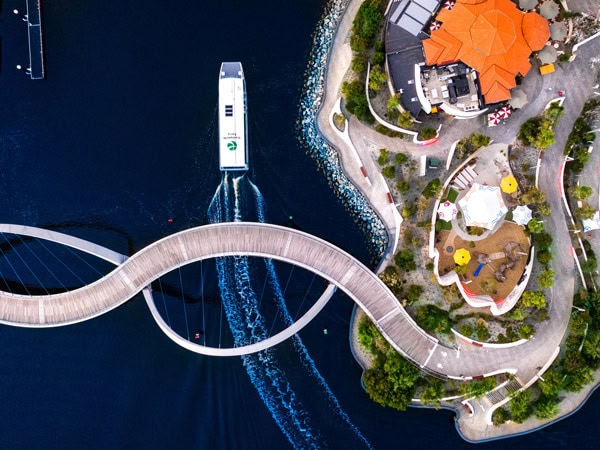 a ferry sailing across Elizabeth Quay in Perth