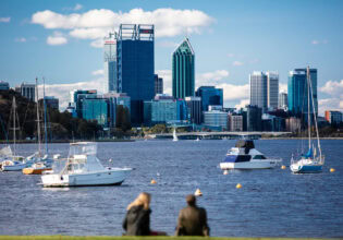 the Perth city skyline as seen from Matilda Bay
