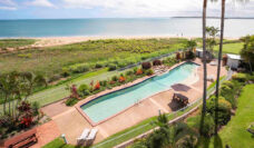 an aerial view of the pool and beach at BreakFree Great Sandy Straits Hervey Bay