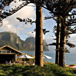 the Pinetrees Lodge nestled among tall pine trees, Lord Howe Island accommodation