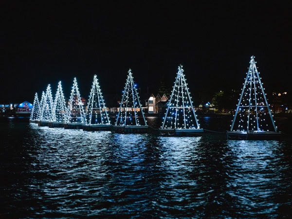 Christmas tree displays light up on the waterway, Mandurah