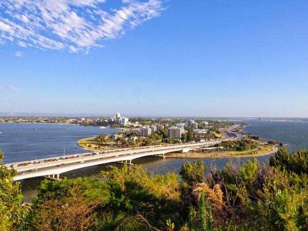 an aerial view of Narrows Bridge from Kings Park, Perth, WA