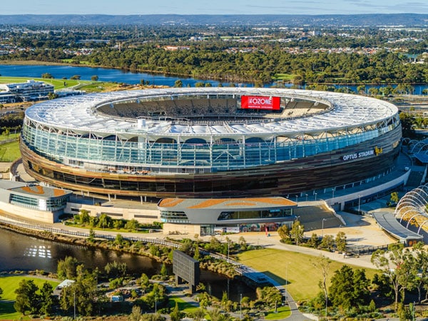 an aerial view of Optus Stadium, Perth