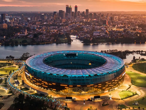 an aerial view of Optus Stadium, Perth