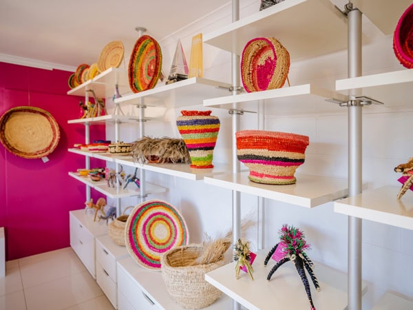 woven baskets on display at Tjanpi Desert Weavers