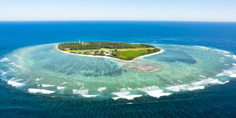 an aerial view of Lady Elliot Island, Great Barrier Reef