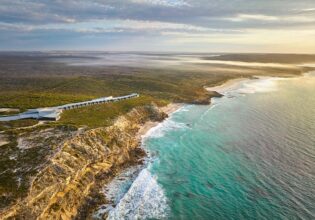 An aerial shot of Southern Ocean Lodge on Kangaroo Island