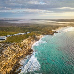 An aerial shot of Southern Ocean Lodge on Kangaroo Island