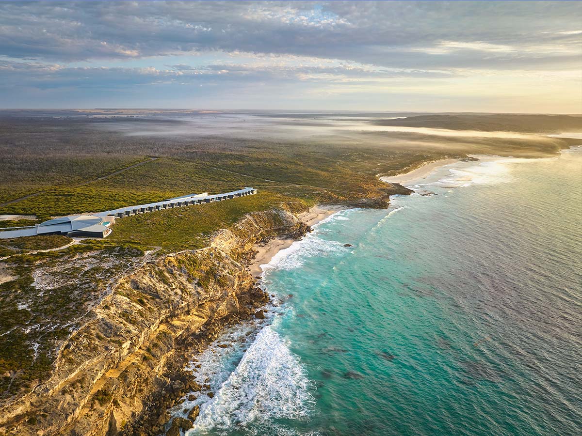 An aerial shot of Southern Ocean Lodge on Kangaroo Island