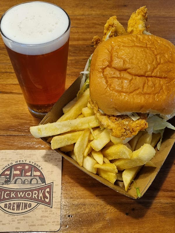 beer and burger at Brickworks Brewing