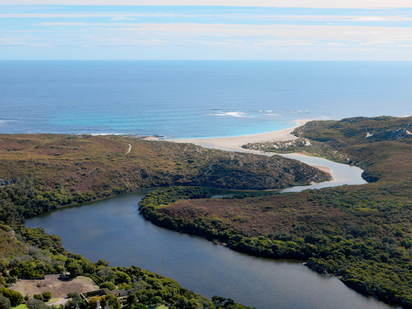 the Margaret River Mouth with river connecting with the ocean