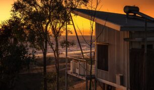 cabin at Berkerly River Lodge during sunset