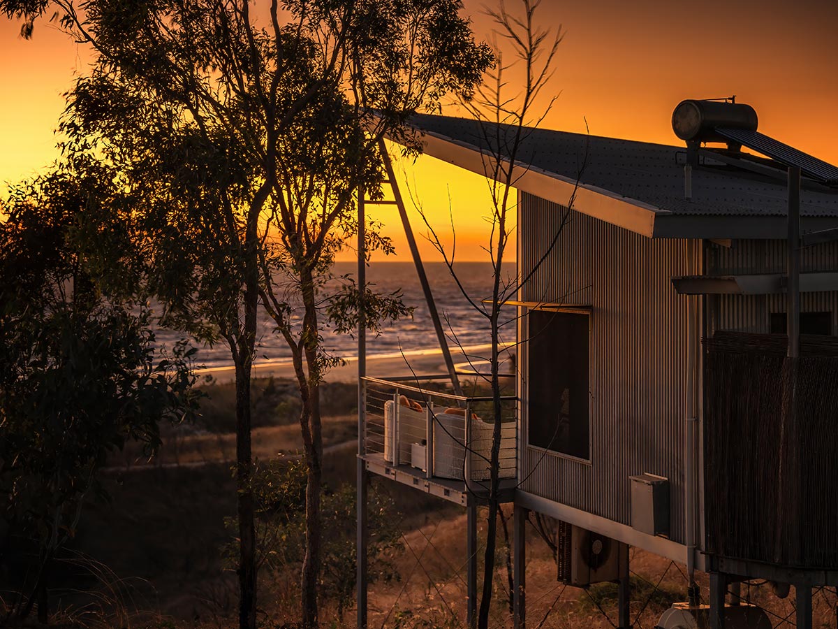 cabin at Berkerly River Lodge during sunset