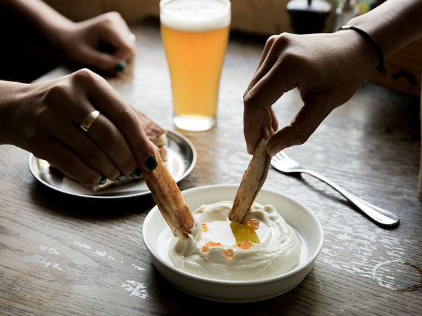 pub snacks and beer at Builders Arms Hotel, Fitzroy