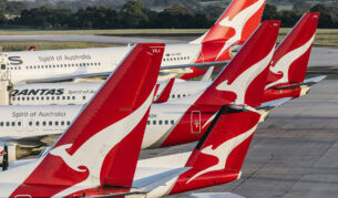 qantas plane tails at airport