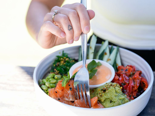 a salmon poke bowl at Mercetta, Mornington Peninsula