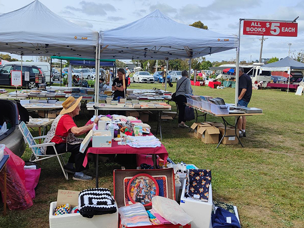 Stalls filled with books at Somerville Saturday Market.