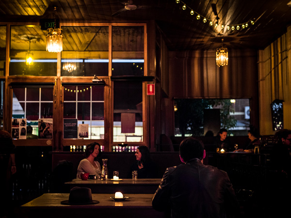 the dimly lit dining interior at The Wesley Anne, Northcote