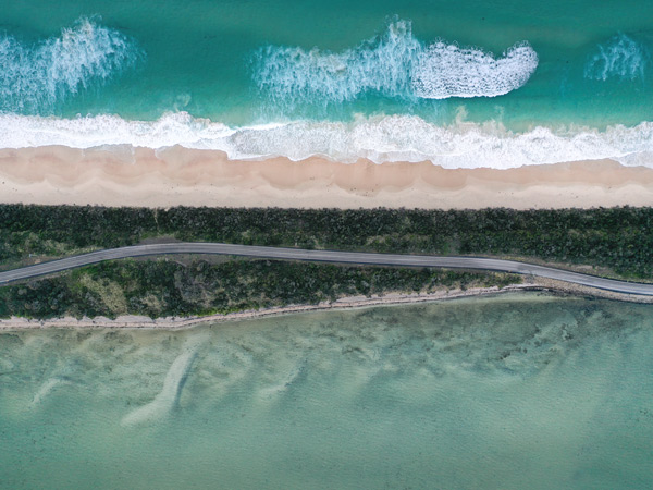 Aerial view of The Neck that connects north and south Bruny Island