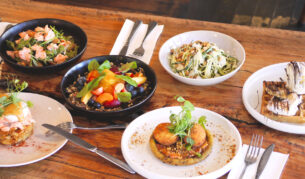 a spread of food at Bandwagon cafe in Port Macquarie