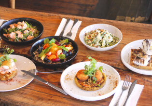 a spread of food at Bandwagon cafe in Port Macquarie