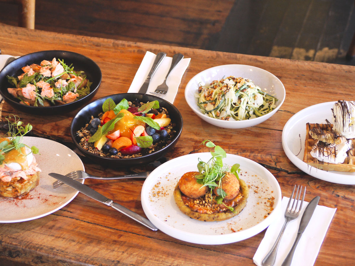 a spread of food at Bandwagon cafe in Port Macquarie