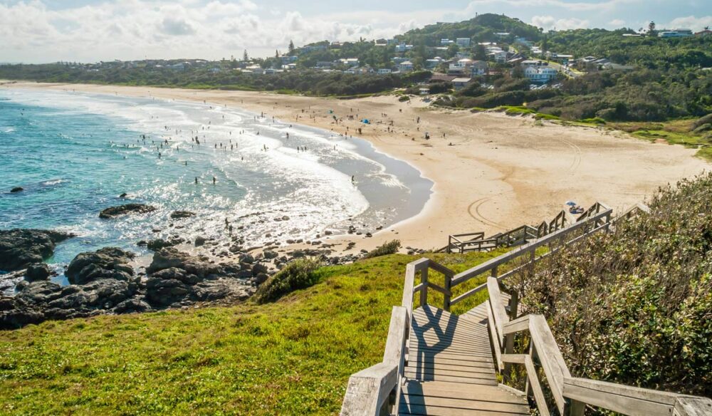 Lighthouse beach seen from the lighthouse in Port Macquarie in the summer