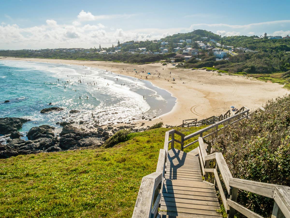 Lighthouse beach seen from the lighthouse in Port Macquarie in the summer