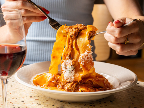 a close-up shot of pasta at Matteo, Double Bay, one of the best Italian restaurants in Sydney