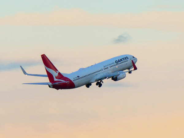 Qantas plane taking off from airport