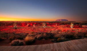 the Uluru landscape at sunrise