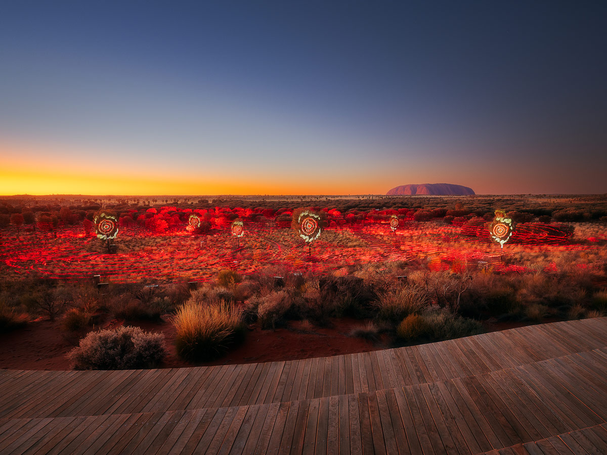 the Uluru landscape at sunrise