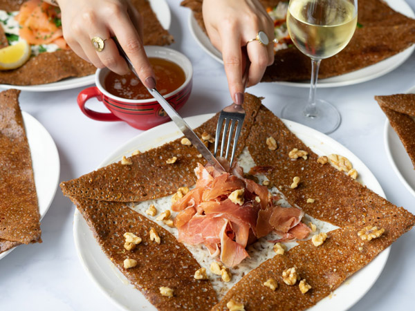a close-up shot of a crêpe at Four Frogs, 1 Macquarie Place