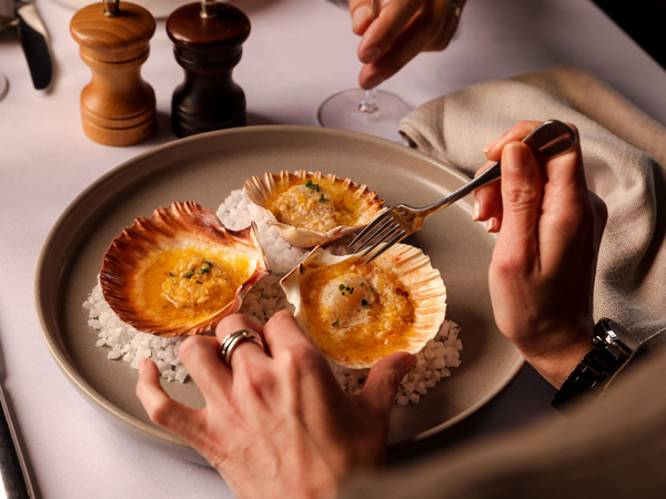 Saint Jacques with hazelnut butter at L'Heritage French Bistro, Mosman