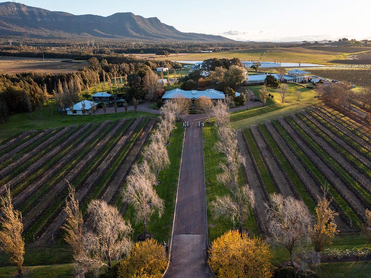 aerial view of pokolbin winery in the hunter valley