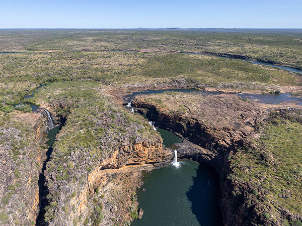 aerial view of mitchell falls on silversea helicopter excursion